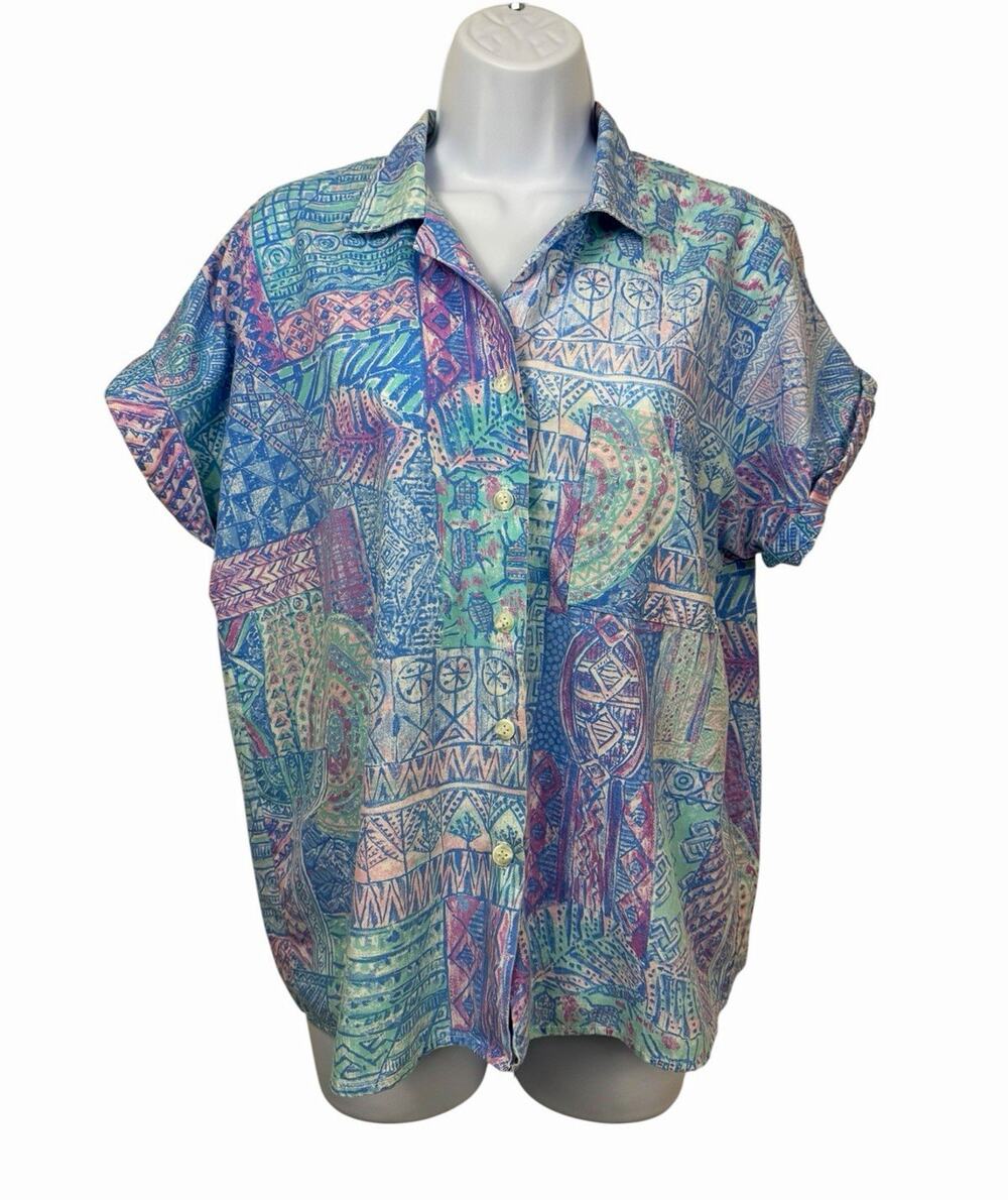 Vintage 90s Cabin Creek Womens M Abstract Southwestern Shirt Button Up Oversized